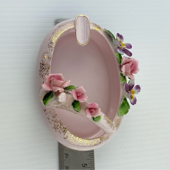 L'Amour Pink Floral Ashtray Decorative Dish Handpainted China - Picture 10 of 10
